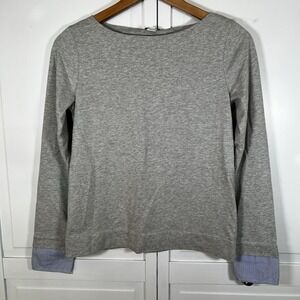 J. Crew Shirt Women's XS Boatneck‎ Long Sleeve Gray Striped Cuffed Sleeve Cotton